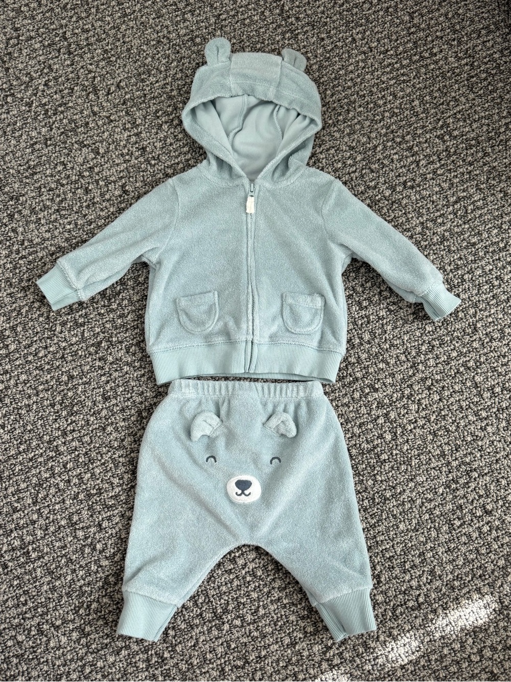 Carter's Pale Blue Bear Baby Terry Cloth Hoodie and Pants Set
